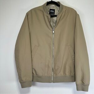 Zara Lightweight Bomber Jacket Tan Zip Front Casual Jacket Size M
